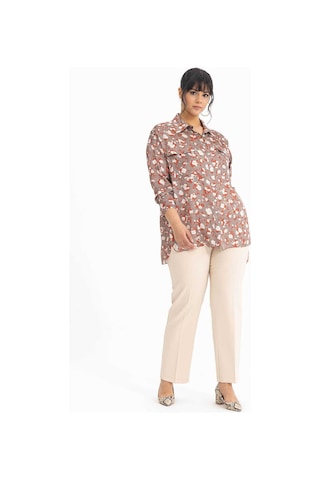 Galaxi Kadın Büyük Beden Desenli Manşetli Gömlek 3051000 Vizon