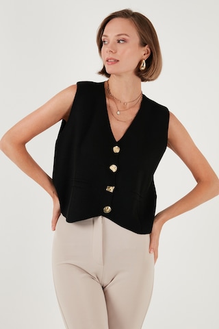Lela Standart Fit V Yaka Düğmeli Triko Bayan Yelek 4616177 Siyah