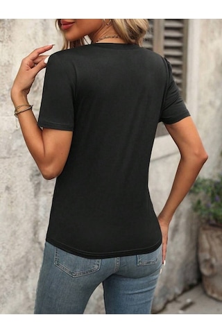 Modaserdem Kadın Kollu V Yakalı Omuzlarda Çizgi Detaylı Viskon Bluz Siyah