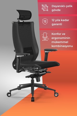 Samurai Ergonomik Koltuk Bel Destekli, Fileli Sırt Destekli, Siyah, Yönetici Koltuğu -511.f.15.2 Siyah