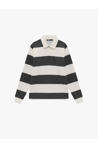 Koton Uzun Kollu Şardonlu Bisiklet Yaka Oversize Sweatshirt Gri Çizgili 6wam70298mk Gsr