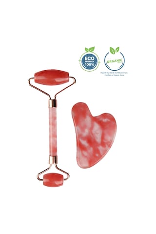 Seay Çilek Kuvars Taşı Face Roller Ve Gua Sha Yüz Masaj Aleti