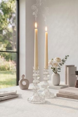 Selen Concept Linea Model Cam Şamdan & Mumluk Büyük Boy 2'li Set Şeffaf