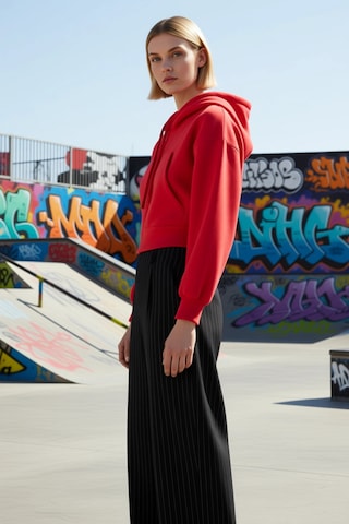 Benerly Kadın Kapüşonlu Düşük Kol Fermuarlı Örme Sweatshirt Fonksiyonel D Kırmızı