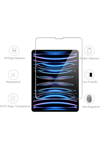 Apple Uyumlu iPad  Pro 12.9 İnç 2022 & 2021 & 2020 & 2018 Temperli Cam Ekran Koruyucu 2 Adet
