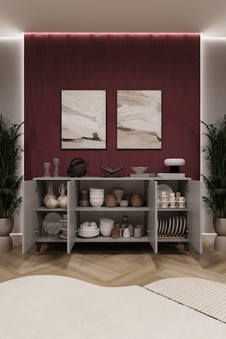 Asra Trend 4 Kapaklı Konsol KNSL01 %100 MDF Metal Ayaklı Çok Amaçlı Dolap Kül Gri