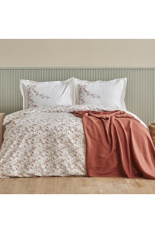 Karaca Home Mizu %100 Pamuk Çift Kişilik Nevresim Takımı + Pike Krem