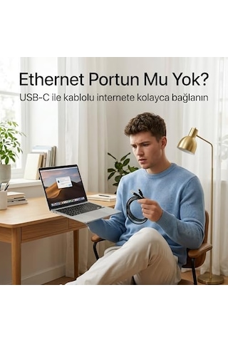 Type-c To Ethernet Çevirici Mini Adaptör - 1000 Mbps'e Kadar Hız - Usb-c'den Rj45 Gigabit Lan Dönüşt