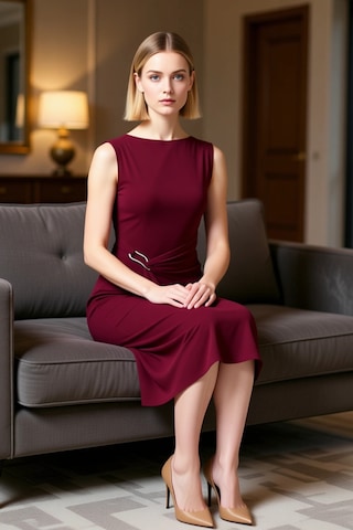 Benerly Kadın Bisiklet Yaka Kolsuz Bodycon Midi Elbise Büyük Beden Sandy Bordo