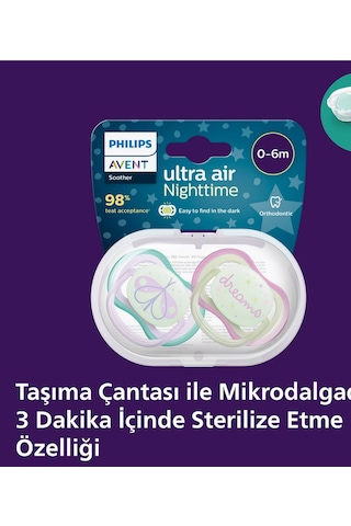 Philips Avent Ultra Air Gece Emziği 0-6 Ay 2'li Paketscf376/19 Bebek Mavisi - Turkuaz