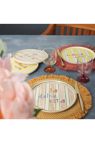 Keramika Mama Mia & La Dolce Vita Pasta Tabağı 22 Cm 4 Adet Çok Renkli