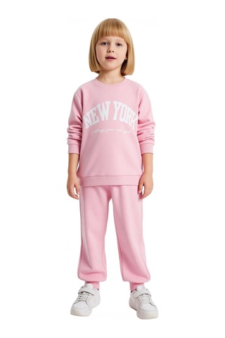 Frm Kız Çocuk Pamuklu New York Baskılı Örme Sweatshirt Ve Eşofman Alt Pembe