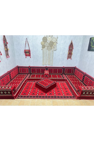 Coton Şark Köşesi Lüx Minderli Oda Takımı Kırmızı