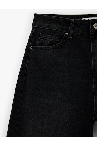 Koton Yüksek Bel Pamuklu Düğmeli Geniş Paça Denim Pantolon - Wide Leg Jeans Siyah 6sal40097md Siyah