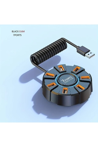 Xuweiwei 10 İn 1 Renkli Ortam Işığı Usb 2.0 Hi Speed Bölücü Siyah 0.6m 7 Liman Led Aydınlatma Yatak Odası Ofis Işık Dekoru