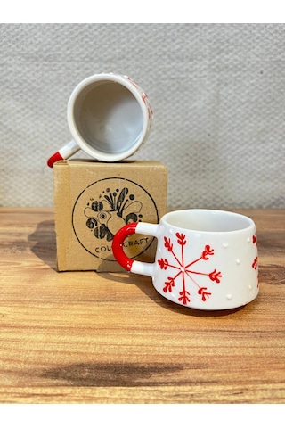 Kırmızı Renkli Ok Desenli El Yapımı Bulut Kupa, Mug,türk Kahvesi