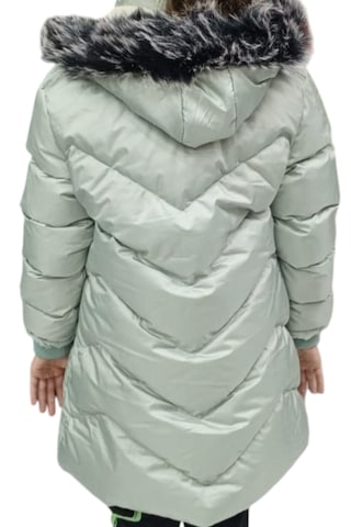 Kız Çocuk Mint Yeşili Kapüşonlu V Desenli Peluş Astarlı Fermuar Cepli Kapitone Midi Boy Şişme Mont Mint Yeşili