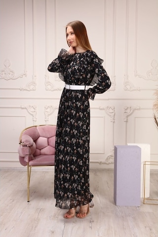 Aymeravm - Omuzu Fırfırlı Desenli Kadın Elbise - She2301Ga