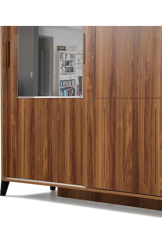 Pasifichome Huga Sürgülü Gardırop Ceviz 120Cm / 2 Kapaklı Çekmeceli Dolap