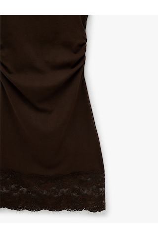 Koton Modal Karışımlı Slim Fit Dik Yaka Kolsuz Mini Dantelli Elbise Kahverengi 6sal80262ık Kahve