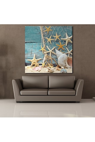 Deniz Yıldızı Kabukları Temalı Kanvas Tablo 100x100cm