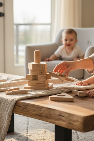 Ahşap Eğitici İkiz Geometrik Dikey Puzzle Model Yapboz