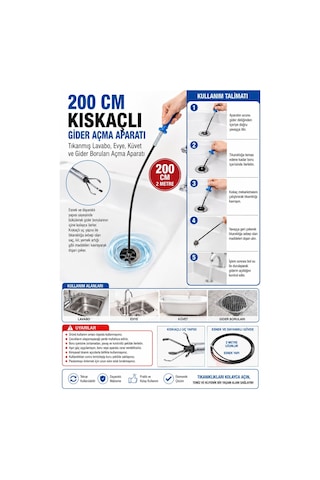 Esnek Lavabo Tıkanıklık Açıcı Tel 2 Metre