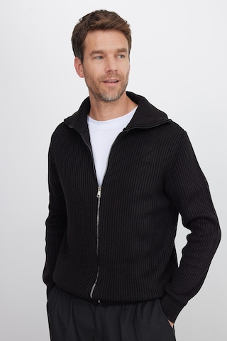 Tudors Erkek Slim Fit Dik Yaka Fermuarlı Siyah Düz Hırka-41798 Siyah