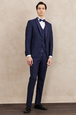 Ac&Co / Altınyıldız Classics Erkek Lacivert Slim Fit Dar Kesim Mono Yaka Desenli Yelekli Smokin Takım Lacivert