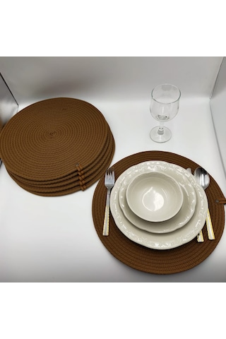 6 Kişilik Amerikan Servis, Hasır Supla Takımı 35 35 Lacivert - Gri - Ekru