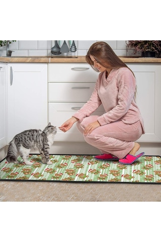 Noel Desenli 2'li Mutfak Matı, Anti-yorgunluk, Yastıklı Ve Kaymaz, Mutfak Ve Ofis İçin Noel Ayı Çizgili