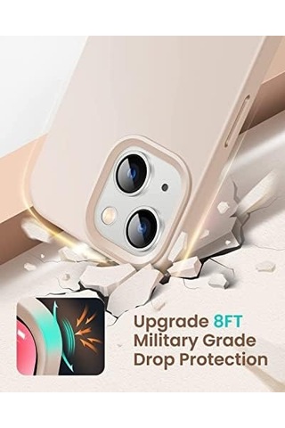 Apple iPhone Uyumlu 14 Kılıf 6.1 Içi Kadife Lansman Silikon Kılıf Şok Emici Full Kasa Koruma Sağlayan Kılıf - Liquid Silicone Case Compatible With Apple iPhone Uyumlu 14 6.1 İnch Gel Rubber Full Body Protection Cover Case Drop Protection Case Pudra