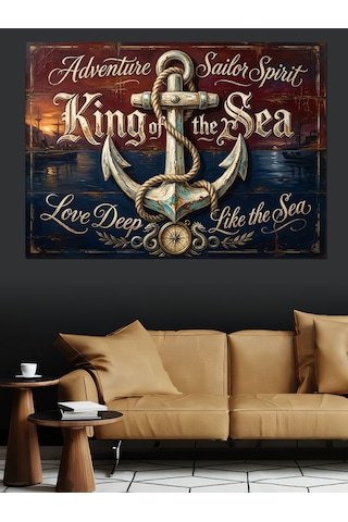 King Of The Sea Çapa Denizci Temalı Dekoratif Kanvas - Mdf Ahşap Tablo
