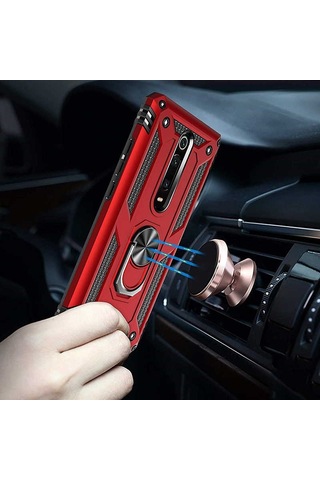 Xiaomi Mi 9t Kılıf Sert Silikon Yüzüklü Stand Özellikli Kapak