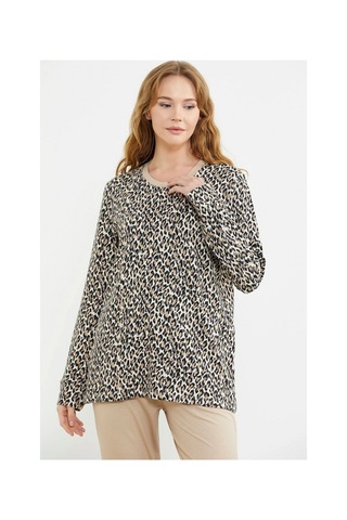Angbutik Sementa 76413 Rahat Kalıp Leopar Kombinli Pijama Takım Bej