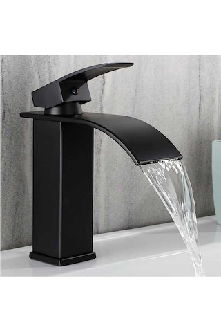 Fastbuy Dashanshop 1 Adet Fırçalanmış Siyah Şelale Bataryası, Sıcak Soğuk Su Rv Lavabo İçin, Siyah Siyah