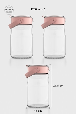 Renga Mono 1700 Ml Pembe Kapaklı 3'lü Cam Kavanoz Seti 131072 Pembe