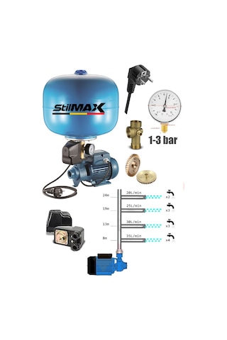 Stilmax St4802 Paslanmaz 24lt Tank + Paket Hidrofor Su Pompası