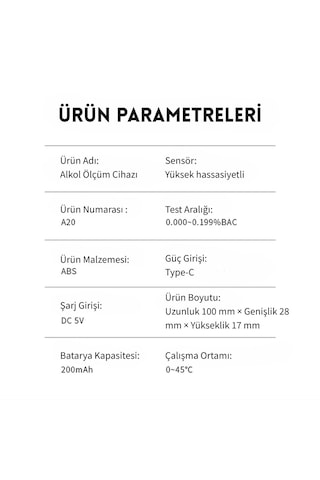 Techtic Yüksek Hassasiyetli Alkol Test Cihazı Profesyonel Temassız Alkolmetre Şarjlı Promil Ölçer