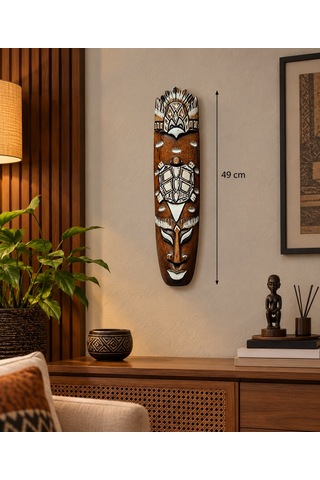 Dekoratif Ahşap Totem Aborjin Tiki Mask 49cm El Yapımı Duvar Deko