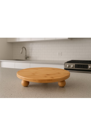 Qerhome Bambu Top Ayaklı Yvarlak Sunumluk 25 Cm Alg Beyaz