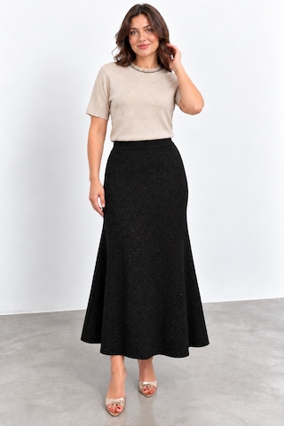 Bihan Store Kadın Simli Triko Etek W27-32940 - Siyah