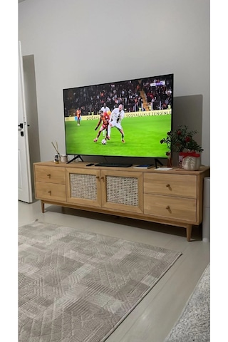 Skara Masif Ahşap Rattan Kapak Detaylı Modern Tv Ünitesi Natural