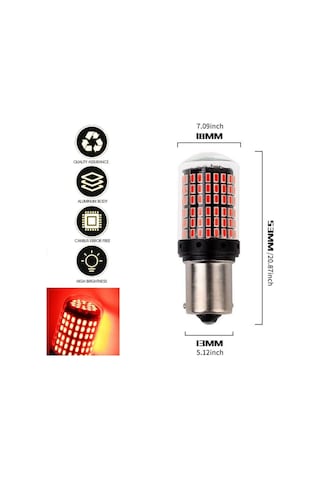 Carub Ampul 12v 1016 144 Led Şeffaf Oto Geri Vites Ampulü Fren Stop Lambası Düz Çakarlı Kırmızı Br0404051