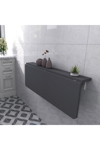 60x110 Cm Antrasit Sabit Raflı Duvara Monte Kırma Katlanır Masa