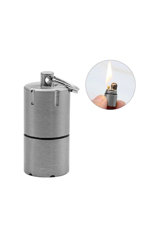 Wezone Mini Metal Kerosene Çakmak - Dayanıklı Konstruksiyon, Yakıt Kaybı Önleyici, Anahtar Zinciri İle Kolay Taşıma - Gümüş Renk Gümüş