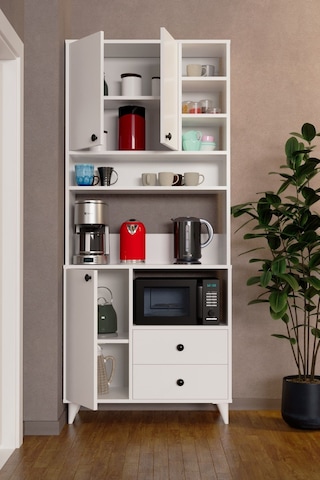 Atlas Kahve Köşesi Çok Amaçlı Dolap Beyaz Beyaz