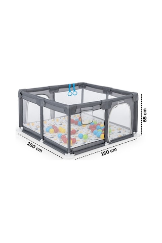 Playard Maxi Güvenli Bebek Ve Çocuk Oyun Alanı Oyun Parkı 150x150cm Oyun Matı Ve Topları Gri