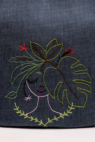 Fabric Craft Bag Sırt Çantası Kot Kumaş Nakışlı Astarlı 38x40 Cm Kot