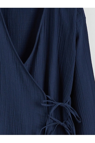 Lc Waikiki Lacivert Kruvaze Yaka Dokulu Kadın Müslin Kimono